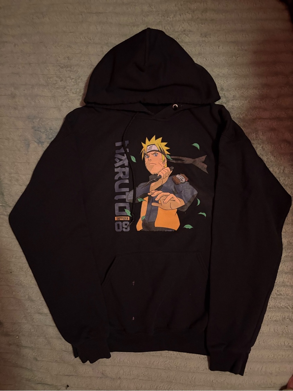 Black Naruto Graphic Pullover Hoodie with Yellow Accent
